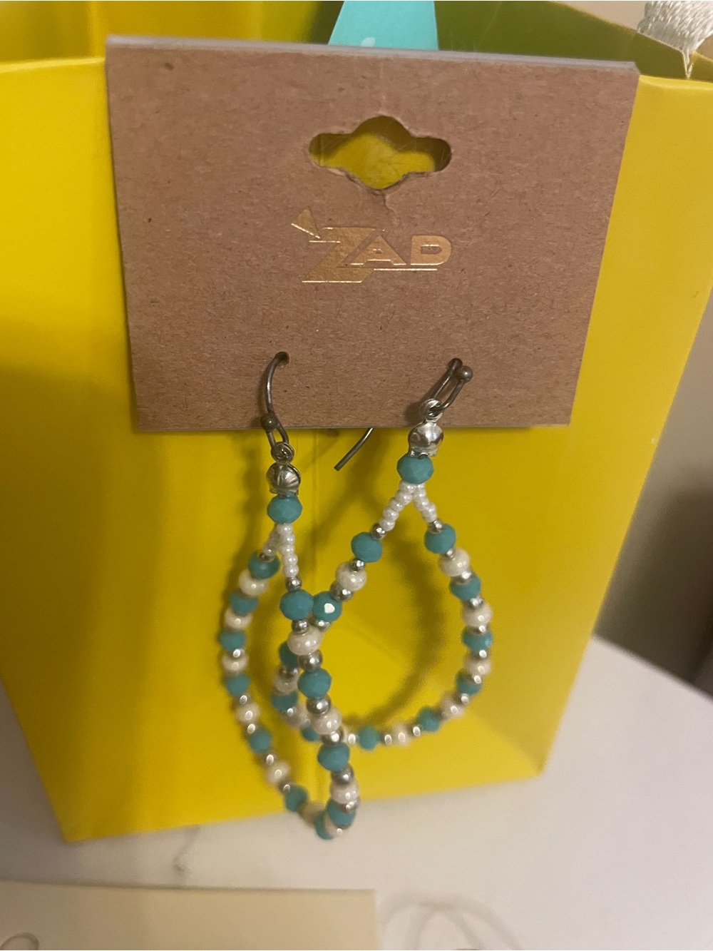 ZAD Turquoise and White Beaded Hoop Earrings